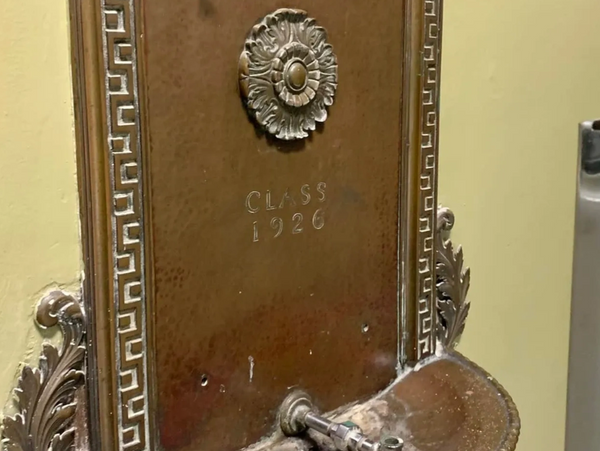 The class of 1926 gifted this brass drinking fountain to the building.  
