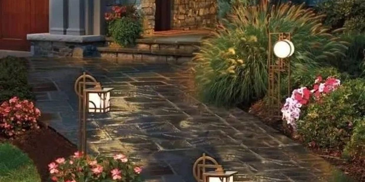 A home outdoor garden with lights