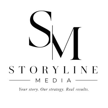 Minimalist black and white logo for Storyline Media.