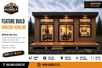 Modern Horizon Highline home with large windows and wood exterior, perfect for scenic views.