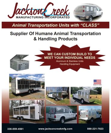 Jackson Creek advertisement for custom animal transportation units.