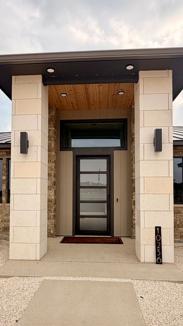 Austin Contemporary door Oil Rubbed Bronze with Satin glass and door pulls by Porteusa