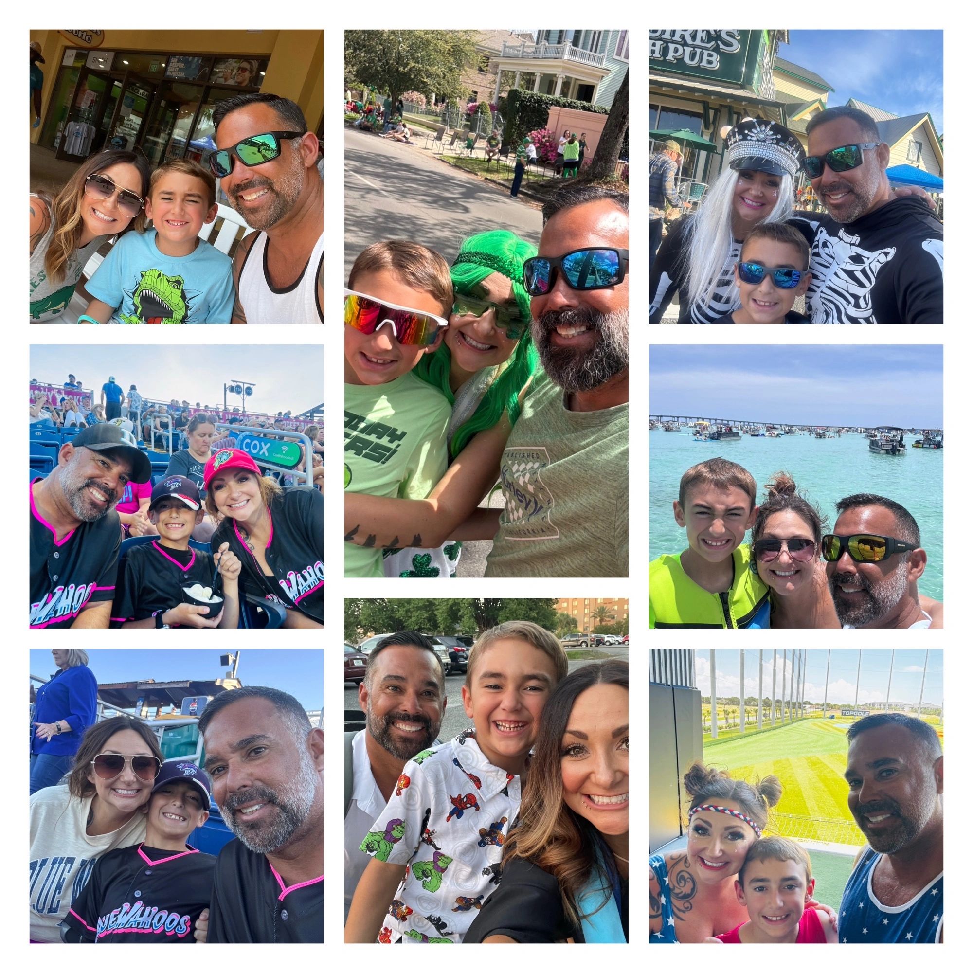 Family enjoying various outdoor and sports events together.
