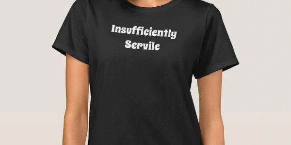 Woman's t-shirt with the text "Insufficiently Servile" from Zazzle.com make your own t-shirt store.