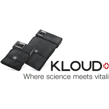 Two black Kloud+ vaporizer pouches with logo and slogan.