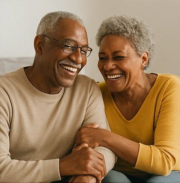 Joyful elderly couple sharing a warm moment together.