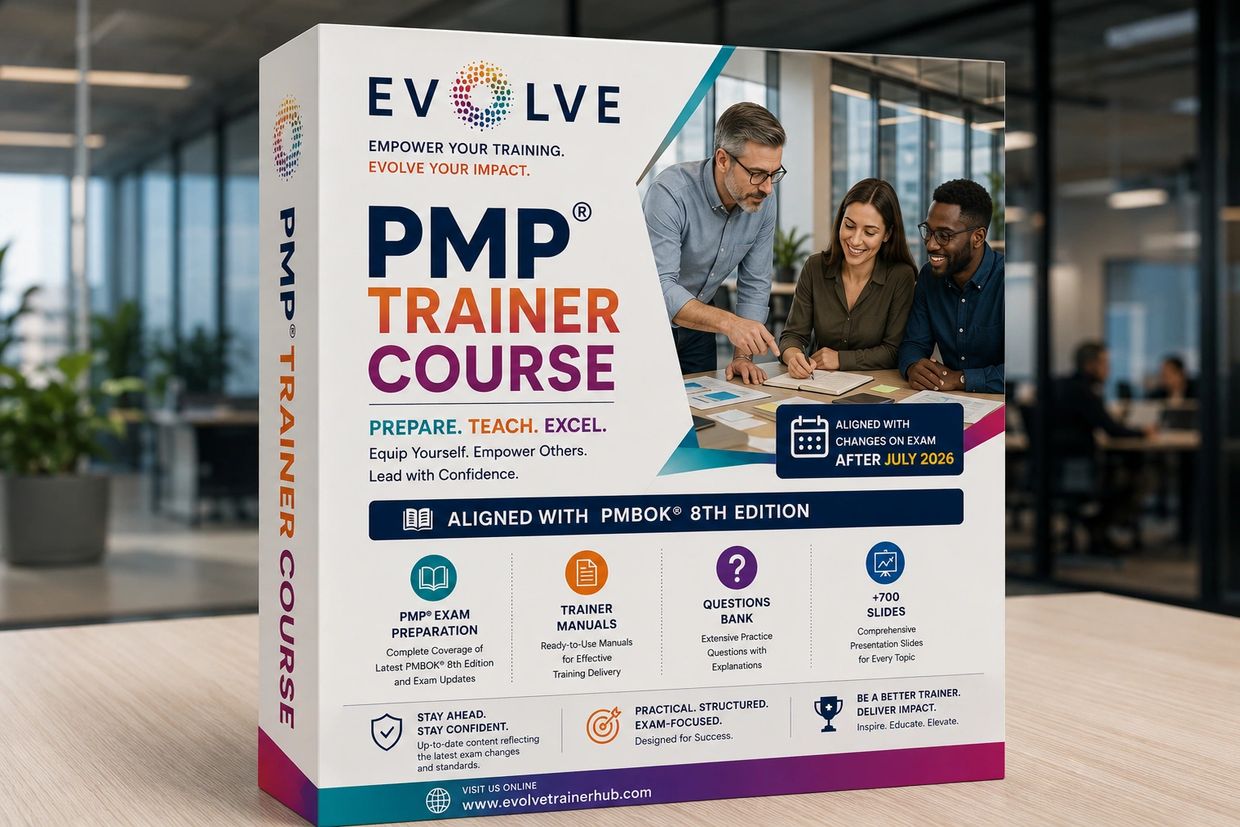PMP exam preparation trainer materials from EVOLVE, aligned with PMBOK 8th Edition and 2026 PMI exam
