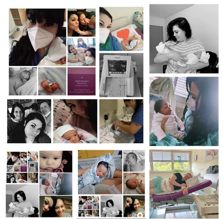 Pictures of Sandra with babies, clients and families. 
