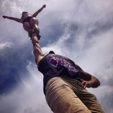 Zara doing a 'cupie' with team mate Jack Holmes at the Florida Cheerleading World Championships.