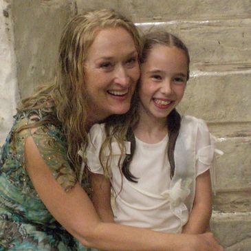 Zara with Meryl Streep on the set of Mamma Mia!