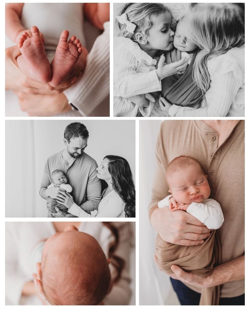 Sleeping newborn with family and siblings. Newborn Photography Session, Lincoln NE