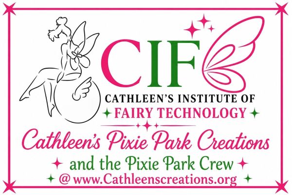 Logo for Cathleen's Institute of Fairy Technology with pixie and butterfly wings.