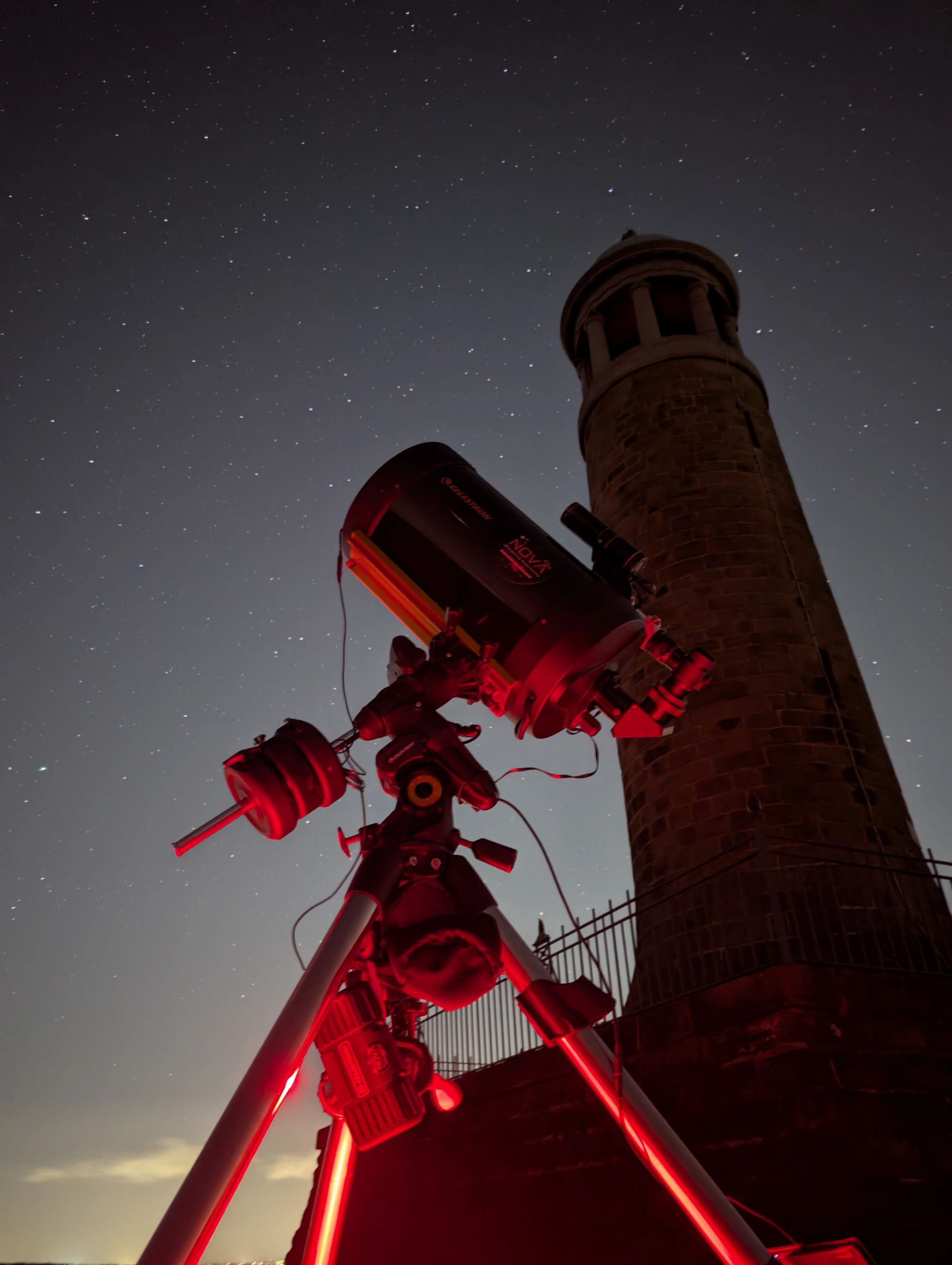 NOVA's mobile observatory set up by Crich memorial tower, Derbyshire