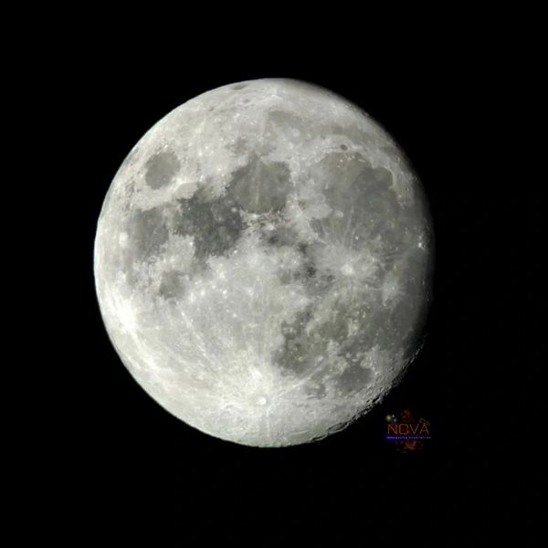 Waning gibbous moon as seen through a telescope