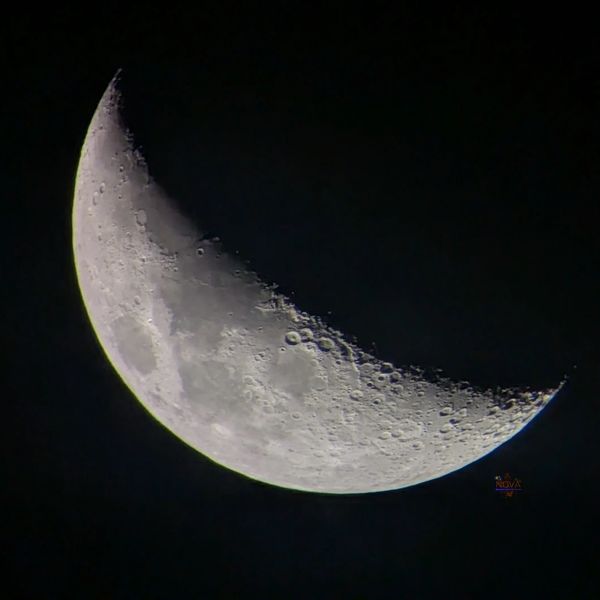 Waxing crescent moon as seen through a 4" telescope