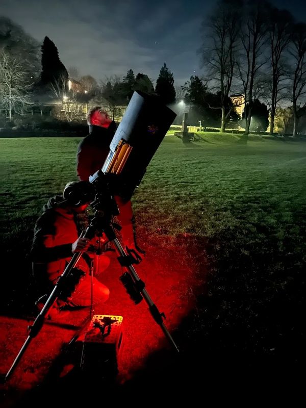 NOVA astronomer Jordan Mansfield setting up equipment in Derbyshire