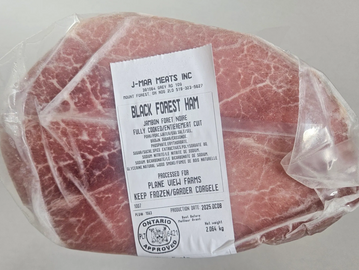Packaged Black Forest Ham from J-Mar Meats, labeled and sealed.