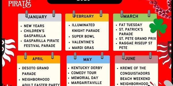 Monthly event calendar featuring parades and celebrations from January to June.