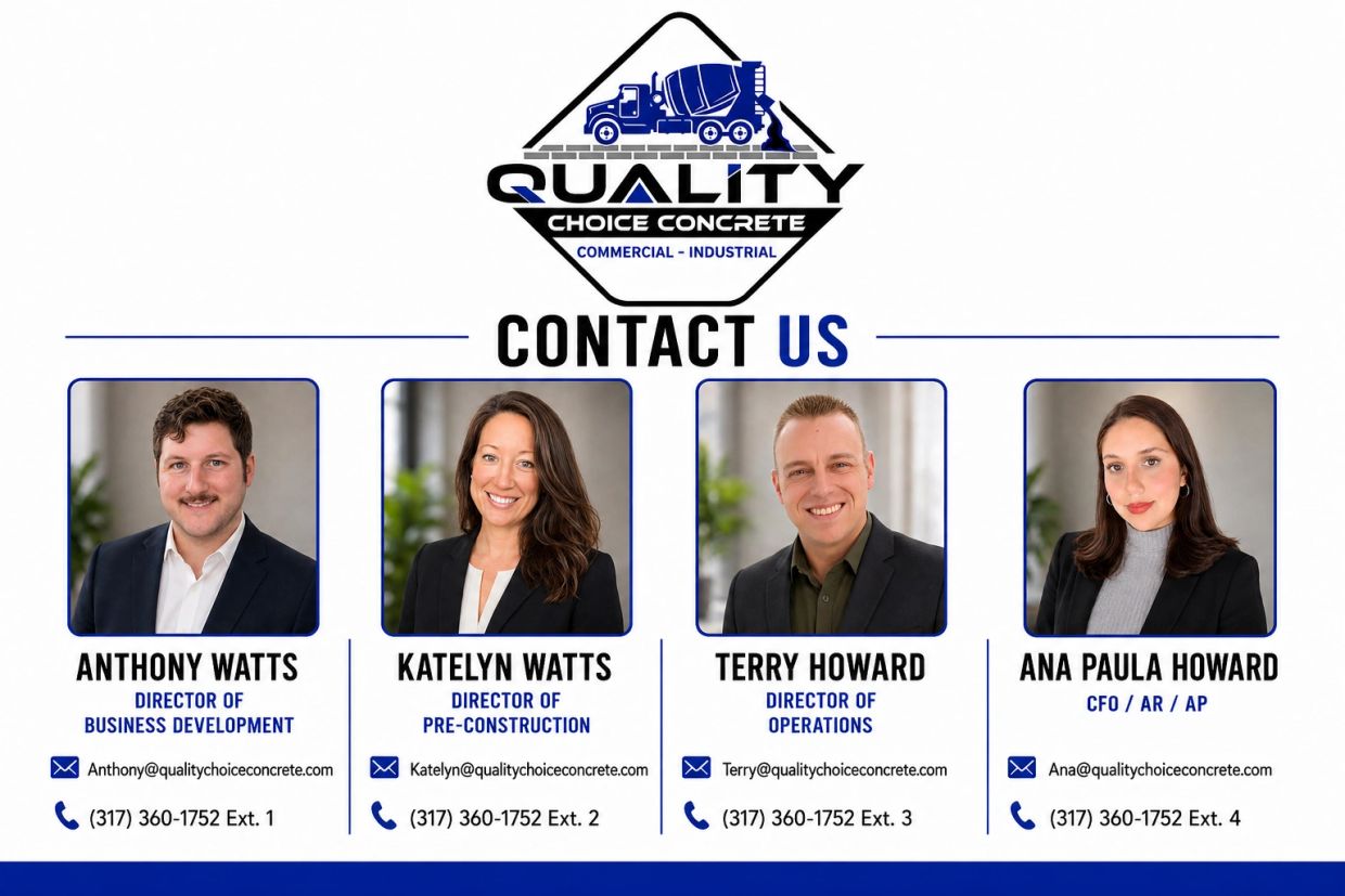 Contact information for Quality Choice Concrete's key directors with photos and emails.