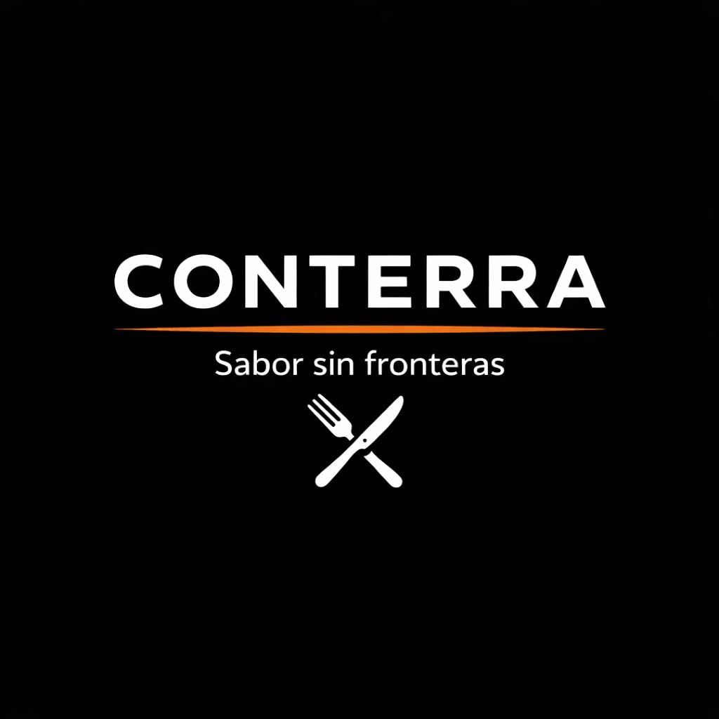 Logo of Conterra with the tagline "Sabor sin fronteras" and crossed fork and knife icons.