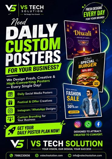 VS Tech Solution offers daily custom posters for businesses with fresh, creative, and high-converting designs.