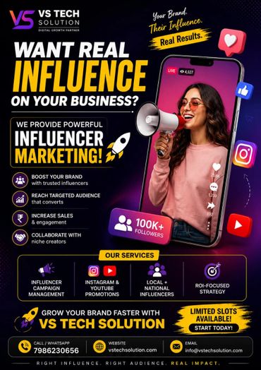 Promote your business with powerful influencer marketing services from VS Tech Solution.