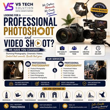 Advertisement for professional photoshoot and video shoot services by VS Tech Solution.