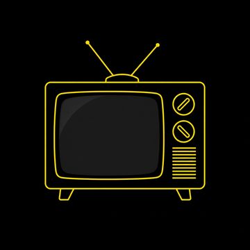 Yellow outline of a retro TV on black background.