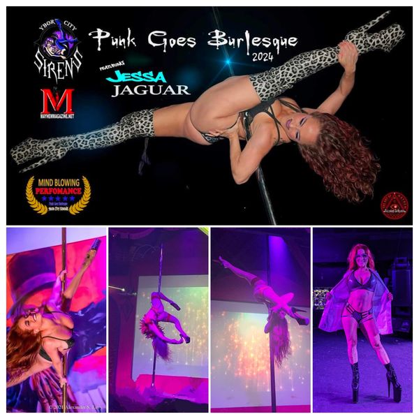 Performance photos of Jessa Jaguar in burlesque and pole dance shows in the Tampa Bay area
