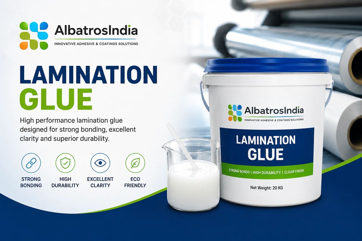 Laminate glue bucket with clear benefits listed.