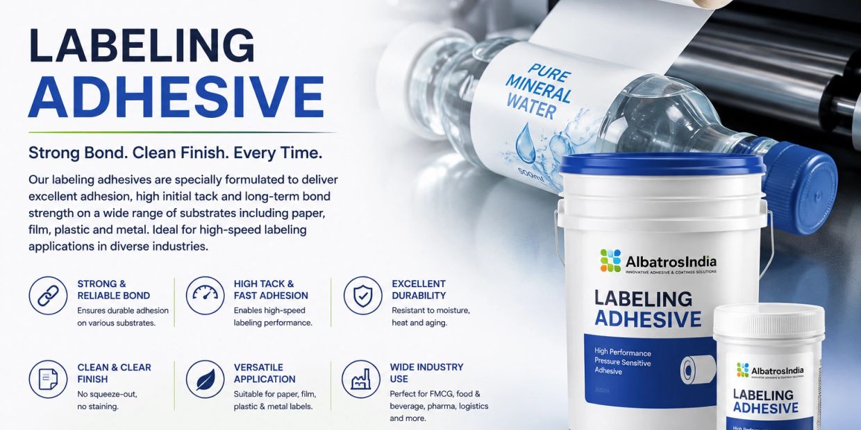 Labeling adhesive for strong, clear, and versatile bond across industries.