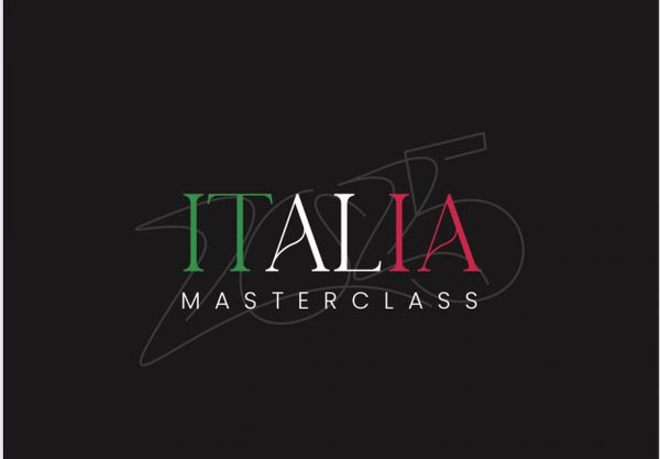 Elegant Italia Masterclass logo with Italian flag colors on black background.