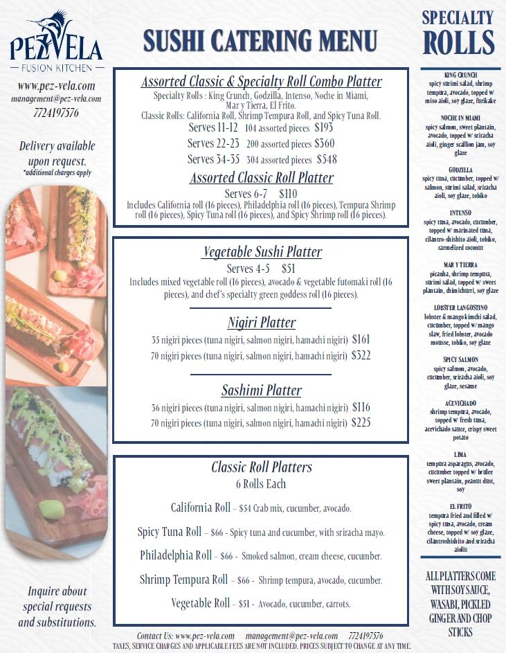 Sushi Catering Menu stuart fl