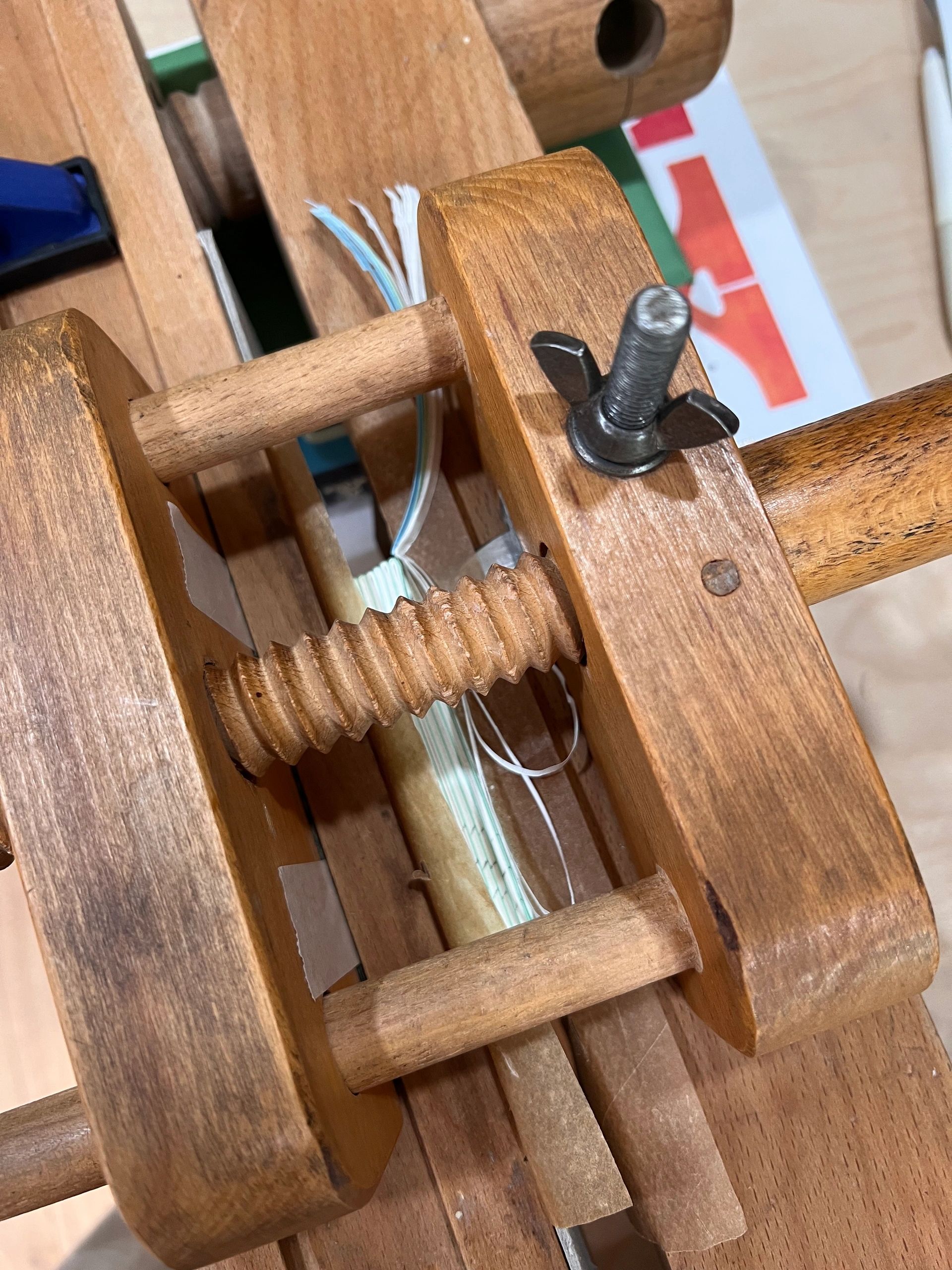 Using a traditional  bookbinding plough