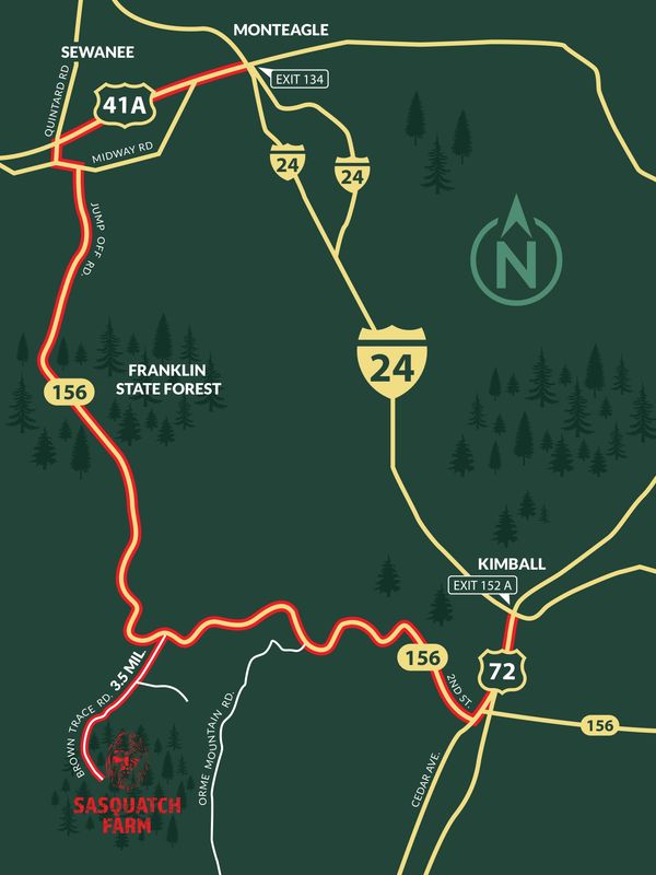   Map from 1-24- Sasquatch Farm RV PARK. South Pittsburg , TN