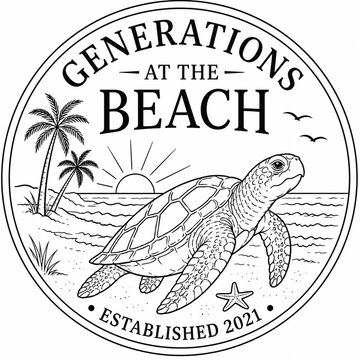 Logo of Generations at the Beach with a turtle and palm trees.