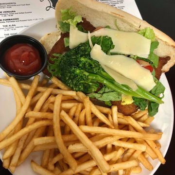 Breaded Pork w/Shaved Parmesan,
Grilled Broccolini, w/ Mix Green, Tomato, 
Red Onion& Fresh Herb Aio