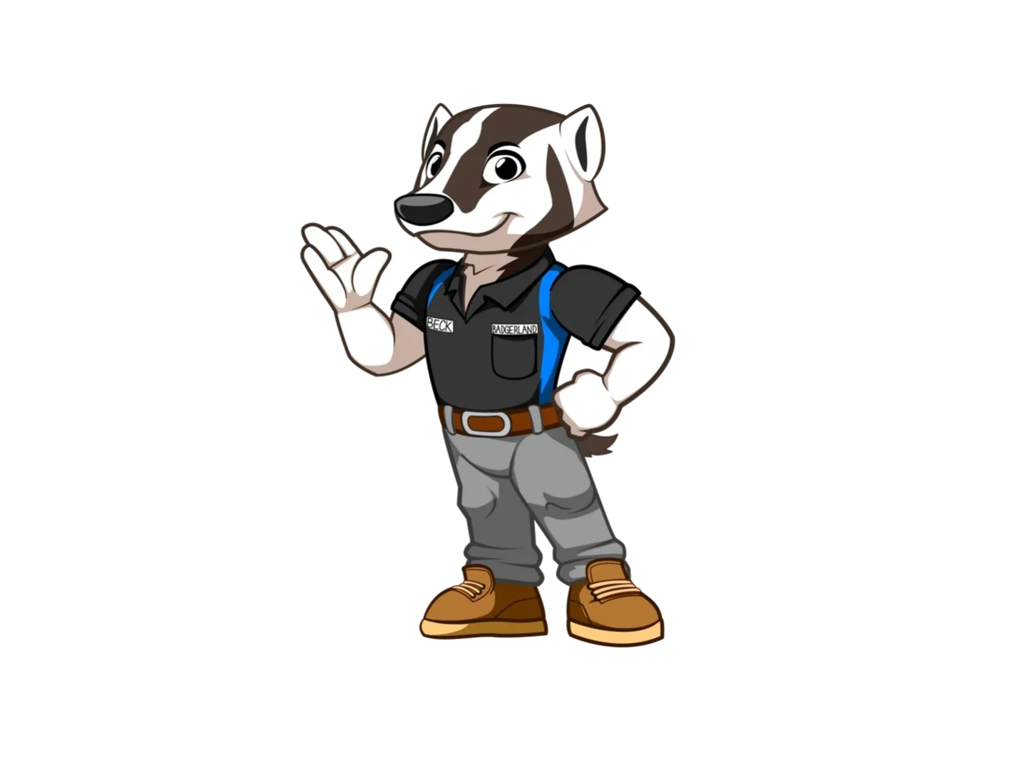 Waving Badger. Beck, the Badgerland Mascot. 