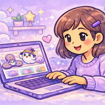Garota com autismo navegando em loja de brinquedos sensoriais e fidget toys para ansiedade e foco