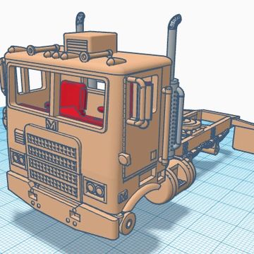 3D model of a semi-truck cab in beige with red interior details.