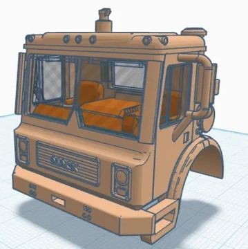 3D model of a vintage truck cab in brown color.