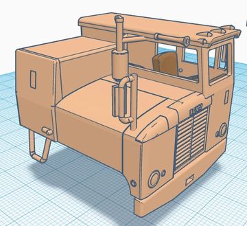 3D model of a vintage cab-over truck with detailed exhaust and grille.
