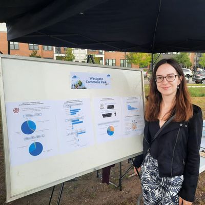 Presenting research findings to local residents in September 2023 at Westgate Commons Park