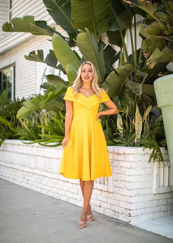 Vestido Amarillo Midi Cruzado Corte A