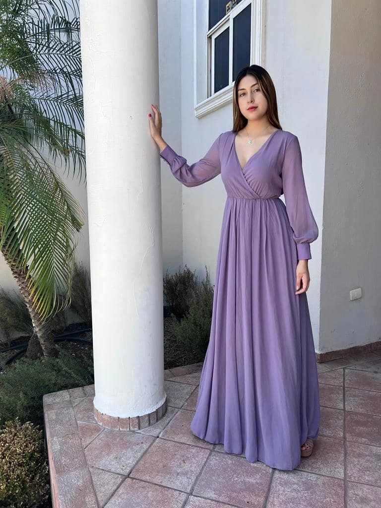 Vestido lila manga larga new arrivals