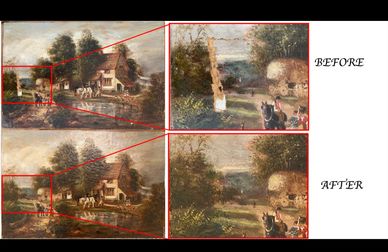 Comparison of a painting before and after restoration.