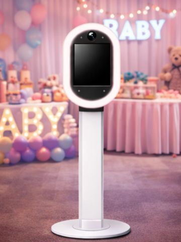 Photo booth with ring light at a baby shower party.