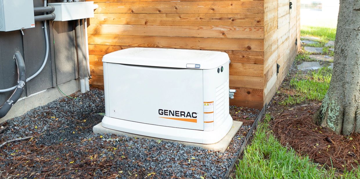 New Generac backup generator setup outside home in Spring, TX