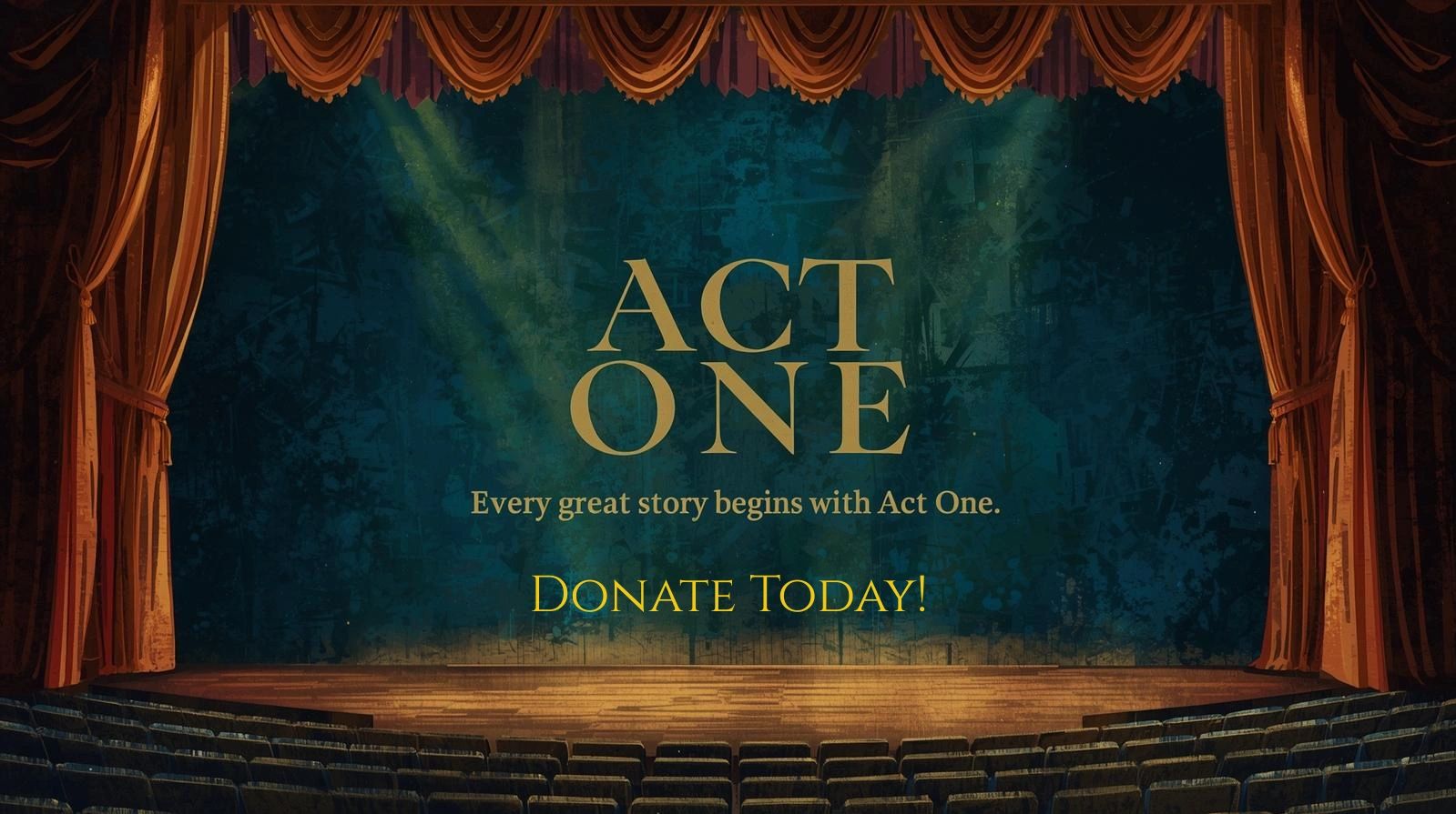 Stage with curtains and Donate Today Call to Action.