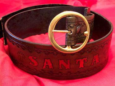 4" hand tooled Santa belt